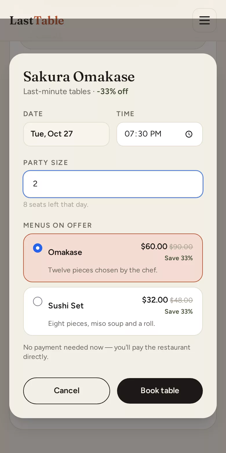 Claim your table
