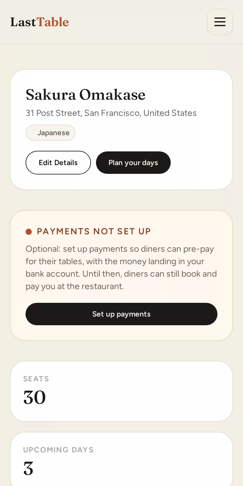 Set up your restaurant